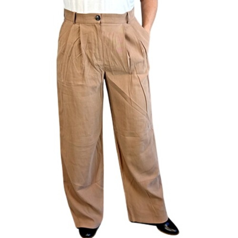 Mango Womens Wide‎ Leg Pleated Trouser Pants Size 8 Camel Brown Minimal NWT